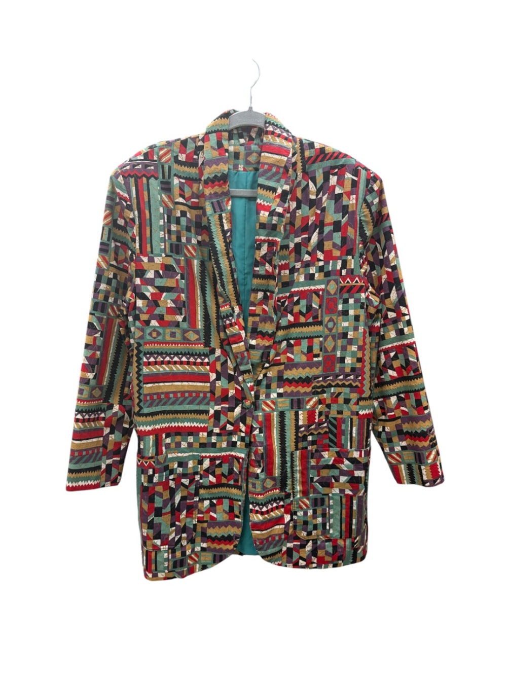 Vintage Boho Aztec Patchwork Pattern Blazer Jacket Retro 80s 90s